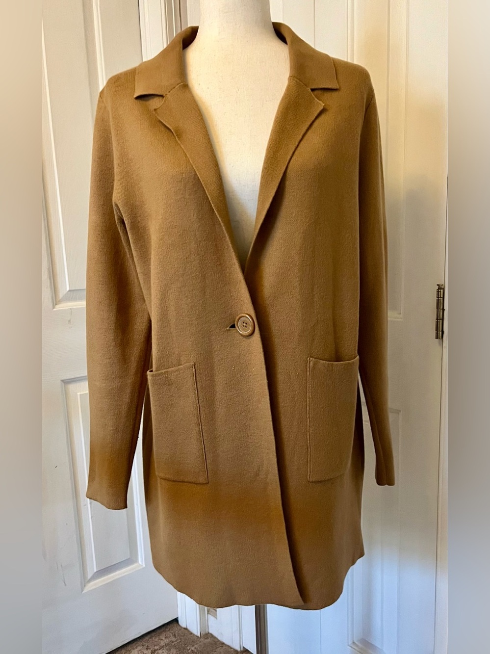 Nine West Camel Single-Button Sweater Jacket